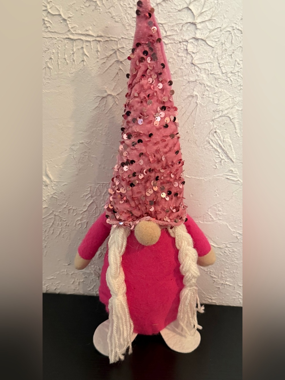 Pink Sequin Gnome Plush Holiday Accent Valentines
